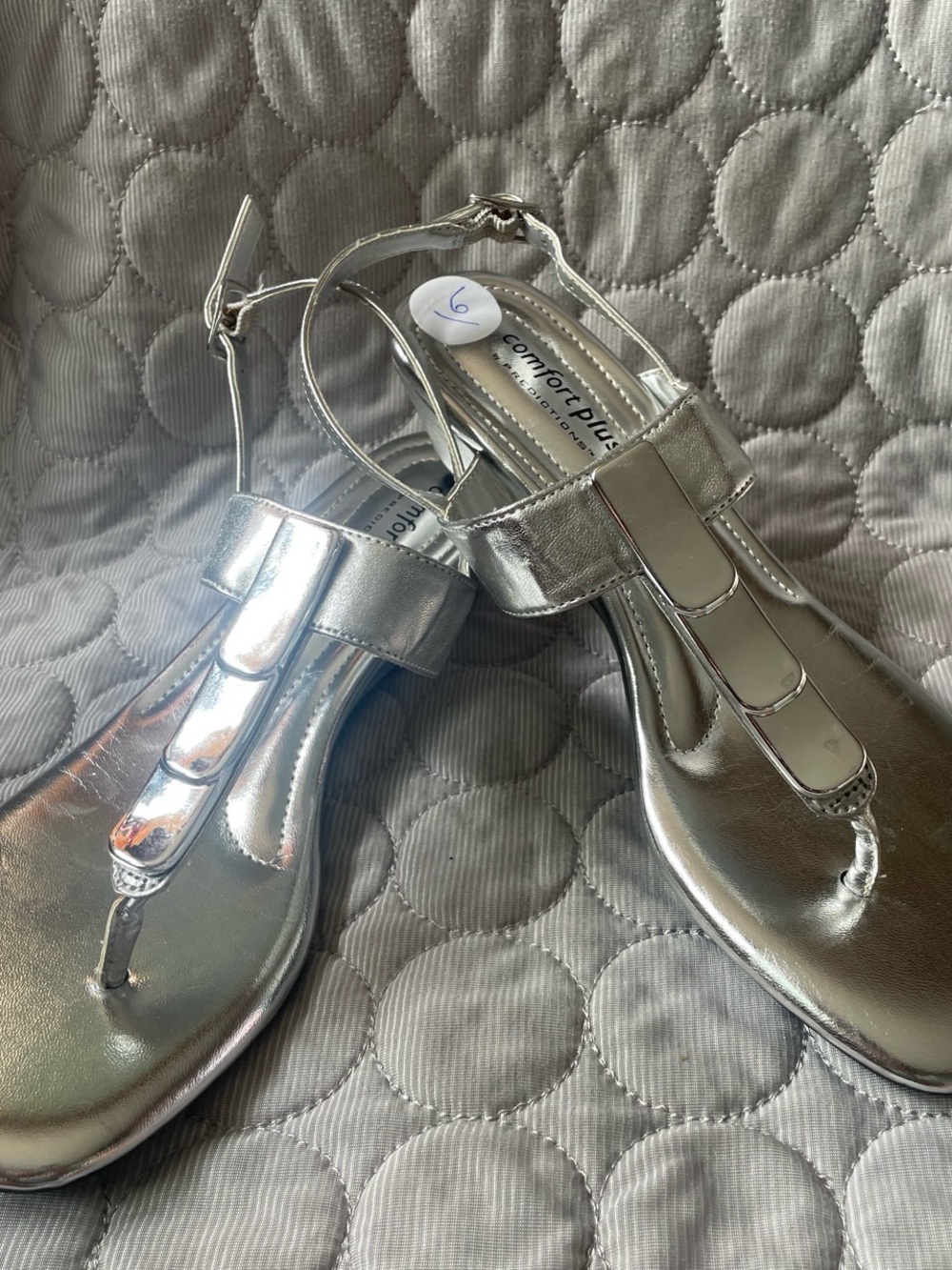 Comfort Plus by Predictions Silver Metallic T‑Strap Sandals